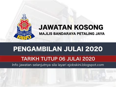 Permohonan adalah dipelawa daripada warganegara malaysia yang berkelayakan untuk mengisi kekosongan jawatan kosong terkini di majlis bandaraya petaling jaya (mbpj) sebagai Jawatan Kosong Majlis Bandaraya Petaling Jaya (MBPJ) Julai ...