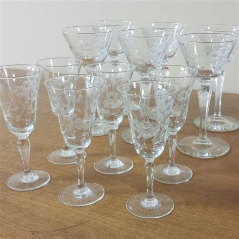 12 Pc Set 6 Sherry And 6 Cordial Glasses Floral Etched Etsy Glassware