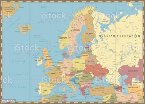 Europe Political Map Vintage Colors Stock Illustration Download Image