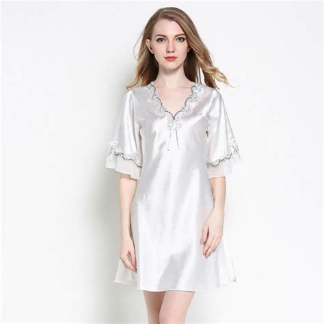 Summer Short Sleeve Nightdress Women Casual Bathrobe Nightgown Silky