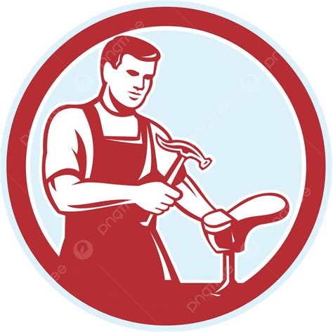 Shoemaker With Hammer Shoe Circle Retro White Background Illustration