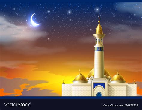 7x7ft Mosque Silhouette In Night Sky Backdrop Islamic Crescent Moon