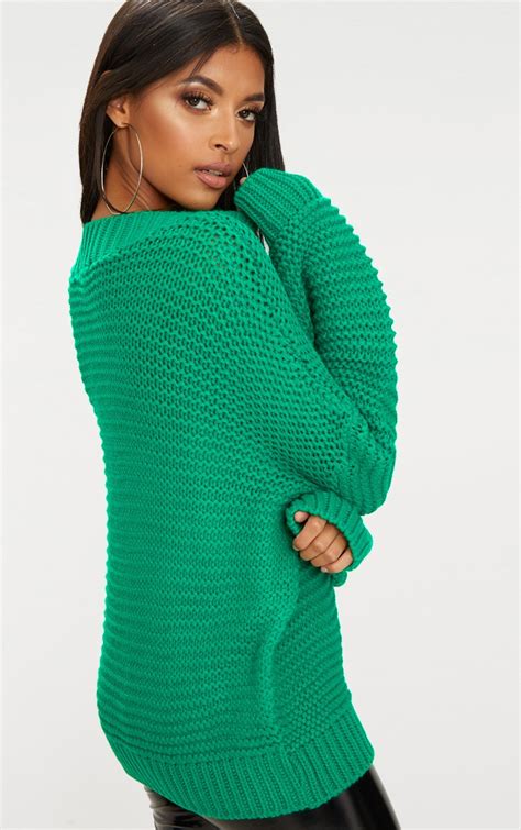 Emerald Green Oversized Chunky Sweater Prettylittlething Ca