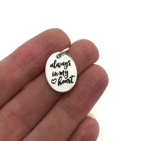 Always In My Heart Charm Stamped Message Word Pendant Small Etsy