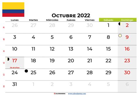 Calendario En Colombia Con Festivos Octubre Imagesee