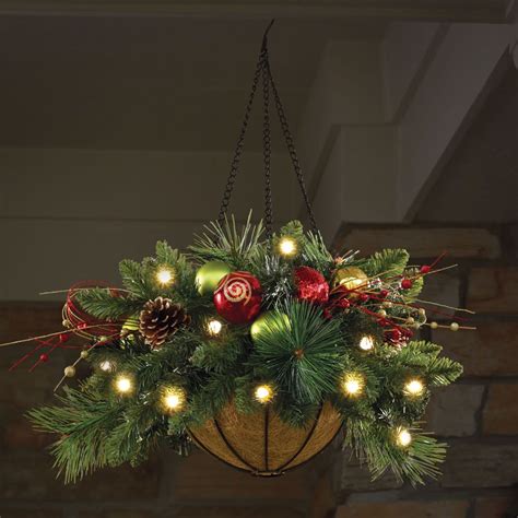 The Cordless Prelit Ornament Hanging Basket Hammacher Schlemmer
