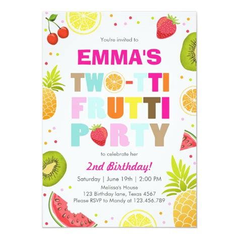 Two Tti Frutti Party Invite Tutti Fruity Birthday