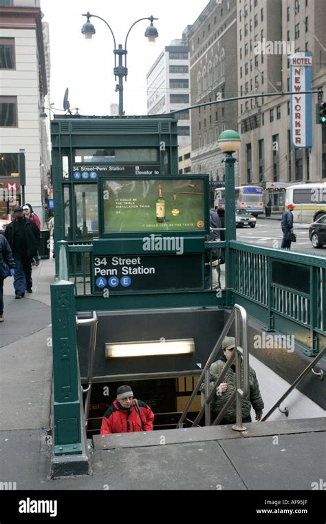 Travellers Exiting 34th Street Entrance To Penn Station Subway New York