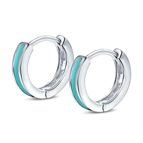 Hoop Huggie Earrings Turquoise 925 Sterling Silver Small Etsy UK