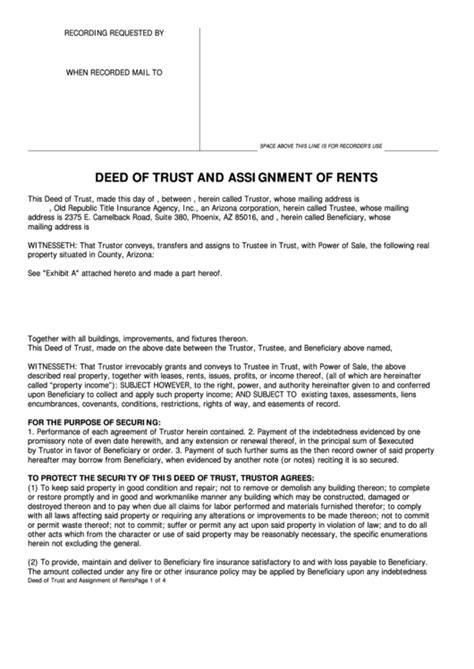 Deed Of Trust And Assignment Of Rents Form Jetclosing Printable Pdf