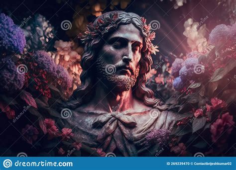 Jesus Christ Dreamy Flowers Painting. Generative AI Stock Illustration