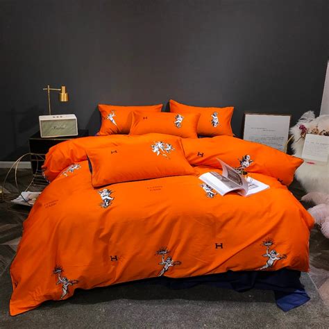 100 Cotton Bright Orange Bedding Set 4pcs Cupid Hd Digital Print Duvet