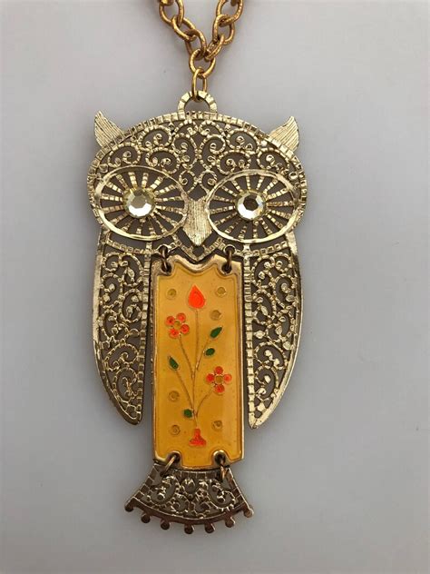 1970s Vintage Articulated Owl Pendant Necklace Enameled Owl Etsy