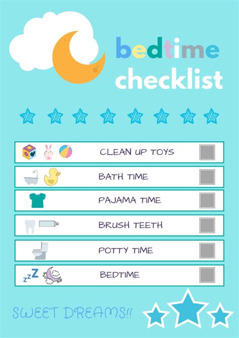 Bedtime Checklist Printable Routine Checklist Bedtime Etsy Canada In