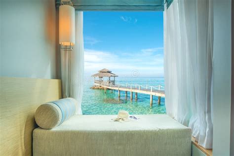 Beautiful Tropical Sea View At Window In Resort Phuket Thailand Stock