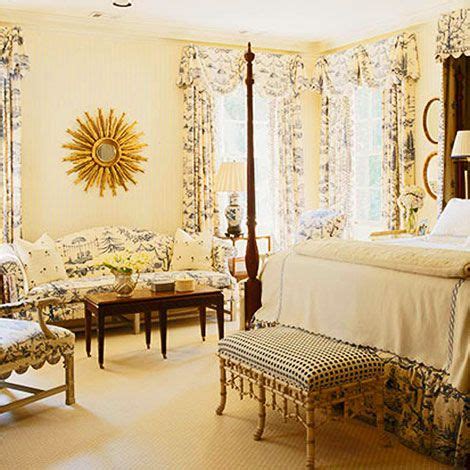 Bedding french country toile bedroom bedrooms decorating rooms yellow farmhouse bedspreads bed sets decor cottage comforter provincial manor linens master. Toile's complex designs can visually crowd a room when ...