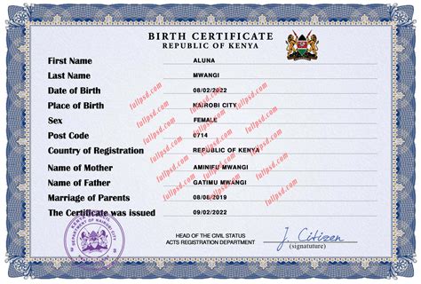 Download Kenya Birth Certificate V2 Psd Template Fully Editable Fullpsd