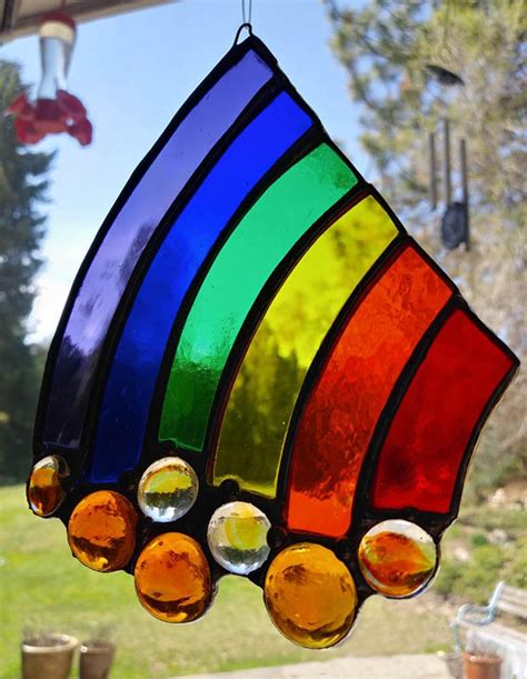 Rainbow Stained Glass Suncatcher Etsy Stained Glass Window Hanging Hanging Stained Glass