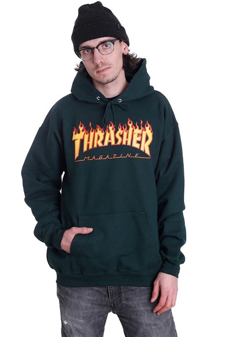 Thrasher Flame Logo Forest Green Hoodie Streetwear Shop