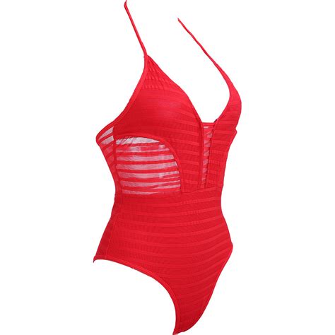 New Swimwear Women One Piece Swimsuit Black And Red Mesh Bikini