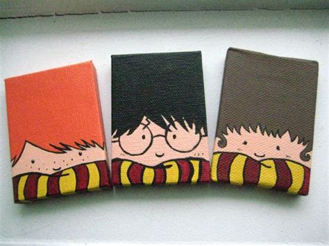 An original receipt or gift receipt is required. Painted Harry Potter Trio Magnets | Harry potter canvas ...