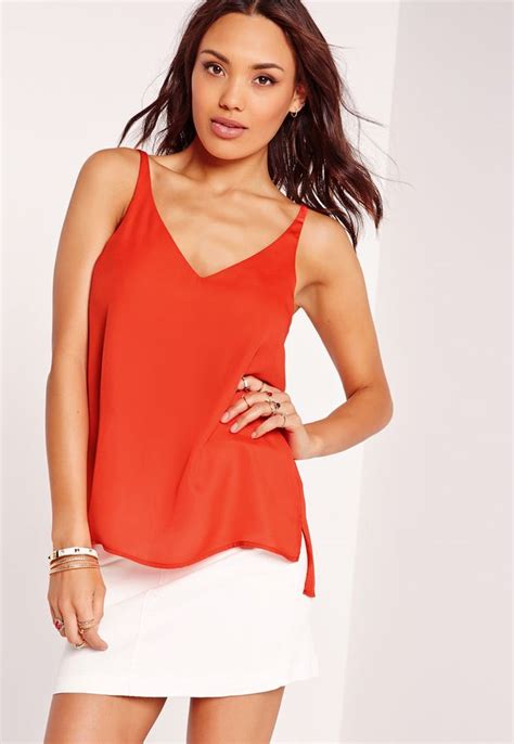 Missguided V Neck Chiffon Cami Red Red Cami Cami Tops Chiffon