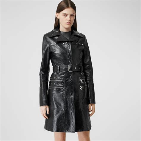 Studded Crinkled Leather Trench Coat In Black Women Burberry United