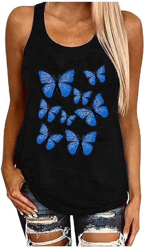 Womens Butterfly Print Tank Tops Summer Sleeveless Top Women Plus Size