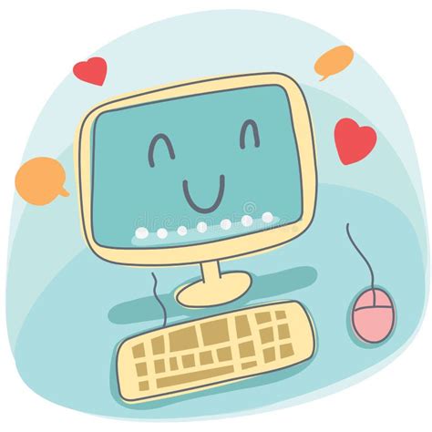 Cartoon Smiling Desktop Computer Stock Vector Illustration Of Hand