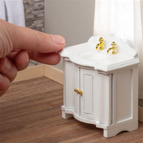 Sold # k3 66 x 25 # k4 66 x 25 # k5 stainless steel 25 x 54 #k6 38 x 20 mott copper sink. Dollhouse Miniature Old Fashioned Sink in White Cabinet - Bathroom + Laundry Miniatures ...