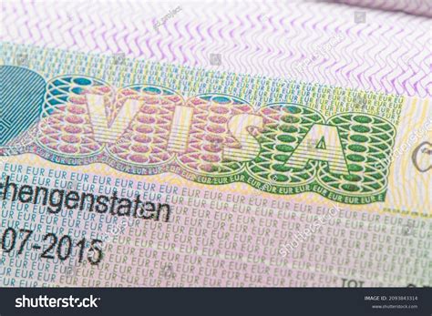 Visa Stamp Passport Closeup European Visitor Stock Photo 2093843314