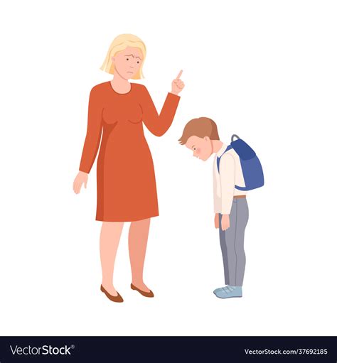 Annoyed Mother Scolding Her Son For Bad Behavior Vector Image
