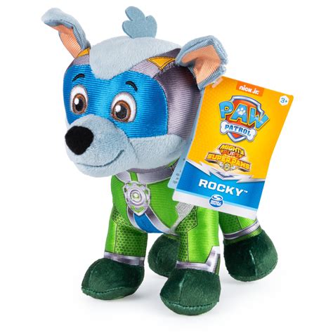 Paw Patrol Mighty Pups Super Paws Rocky Stuffed Animal Plush 8 Inch