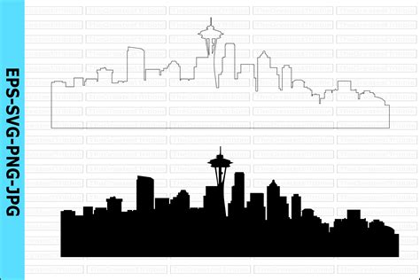 Seattle City Skyline Silhouette Outline Gráfico Por Tgt Designs