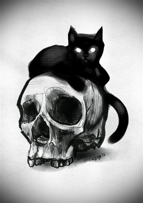 Skull Cat Halloween Art Drawing Tattoo Design Skeleton Art