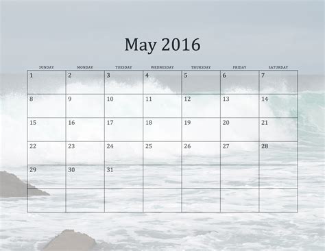 May 2016 Beach Calendar Free Stock Photo Public Domain Pictures