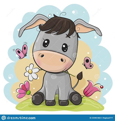 Donkey With Flowers On A Blue Background Stock Vector Illustration Of