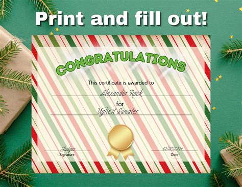 Christmas Certificate Printable Holiday Certificate Editable
