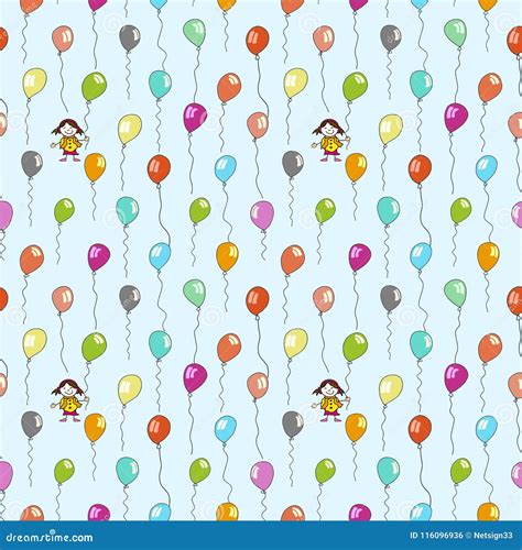 Seamless Pattern Of Balloons On Light Blue Stock Vector Illustration