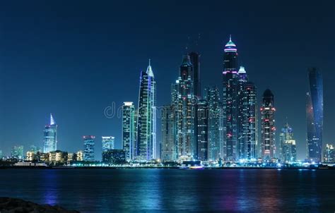 General View Of The Dubai Marina At Night Editorial Photo Image Of