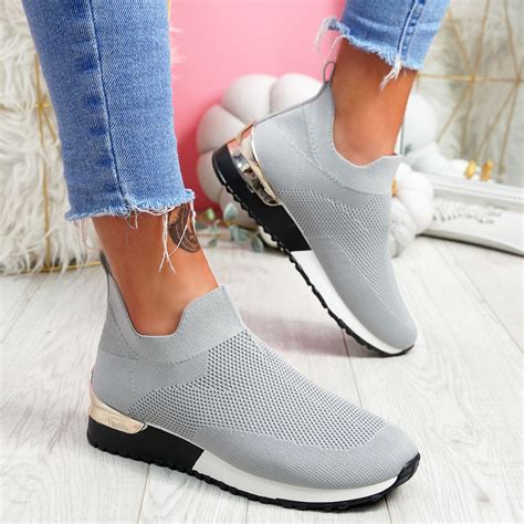 Womens Ladies Sport Slip On Trainers Knit Sneakers Pull On Women Shoes Size Uk Ebay