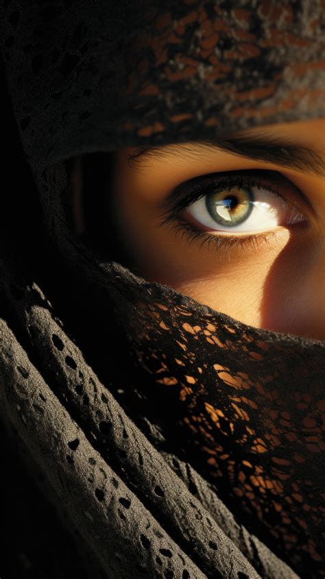Hijab Clad Woman In Saudi Arabia Her Eyes Reflecting The Enigma Of The Desert Peeking From