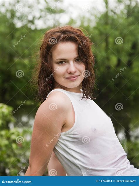 Girl In White Wet Shirt Stock Photo Image Of Dabby Soggy