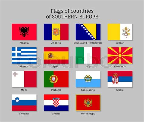 Buzzfeed have you ever attended a geography class? Set of flat flags of Southern Europe ... | Stock Vector ...