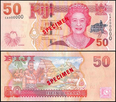 Fiji 50 Dollars Banknote 2007 P 113s Unc Queen Elizabeth Ii