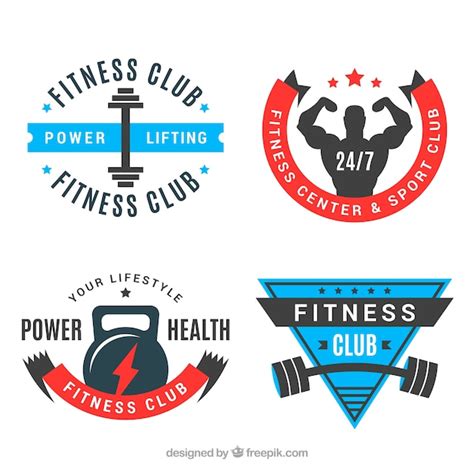 Free Vector Set Of Blue And Red Fitness Badges