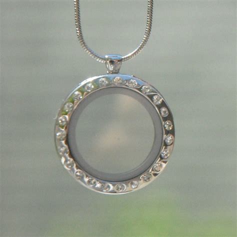 Round Clear Glass Cz Memory Locket Necklace