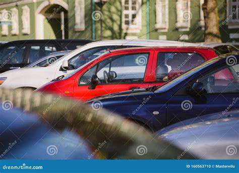View Of Tightly Packed Cars In Parking Lot Stock Photo Image Of Cars