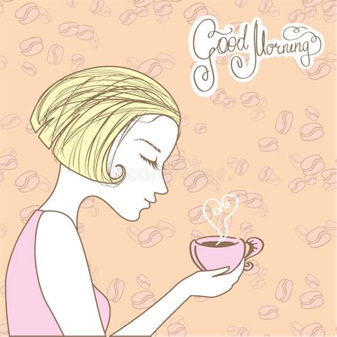 Beautiful Girl With A Cup Of Coffee Good Morning Stock Vector