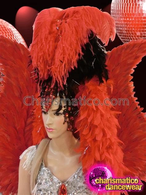 Charismatico Complete Red Feather Showgirls Costume Set With Silver